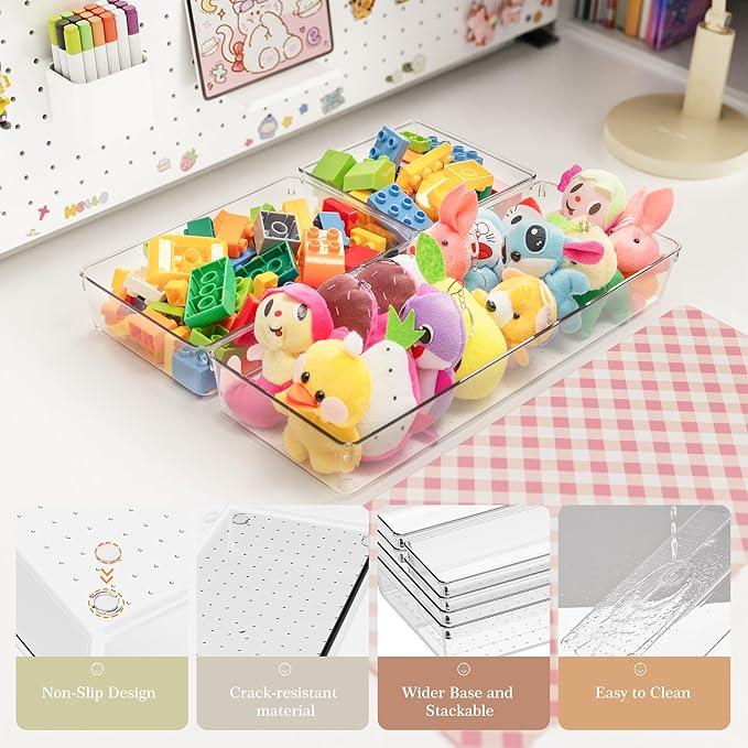 Criusia Drawer Organizer, 5-Size Versatile Bathroom and Vanity Organizer Trays, 20 Pack Clear Plastic Kitchen Drawer Organizers Set, Storage Bins for Makeup, Bathroom, Jewelries and Office - ModernBath