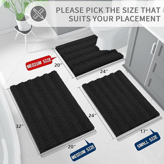 Yimobra Toilet Rugs U Shaped Washable 24 x 20, Non Slip and Super Absorbent Toilet Mat, Quick Dry, Ultra Luxury Microfiber Chenille Plush Fluffy Contour Bath Rugs for Toilet Base, Black - ModernBath