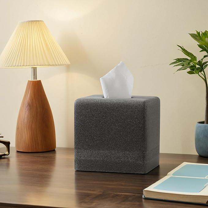 Haocoott Tissue Box Cover Square, Resin Facial Tissue Holder Covers Cube Toilet Paper Holder Case Dispenser Home Decorative for Bathroom Kitchen Bedroom Living Room Office (Black) - ModernBath