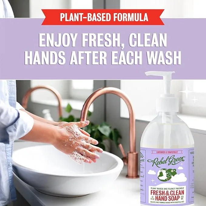 Rebel Green Fresh & Clean Hand Soap - Natural Liquid Hand Soap for Bathroom & Kitchen - Lavender & Grapefruit, 12 Fl oz, Pack of 2 - ModernBath
