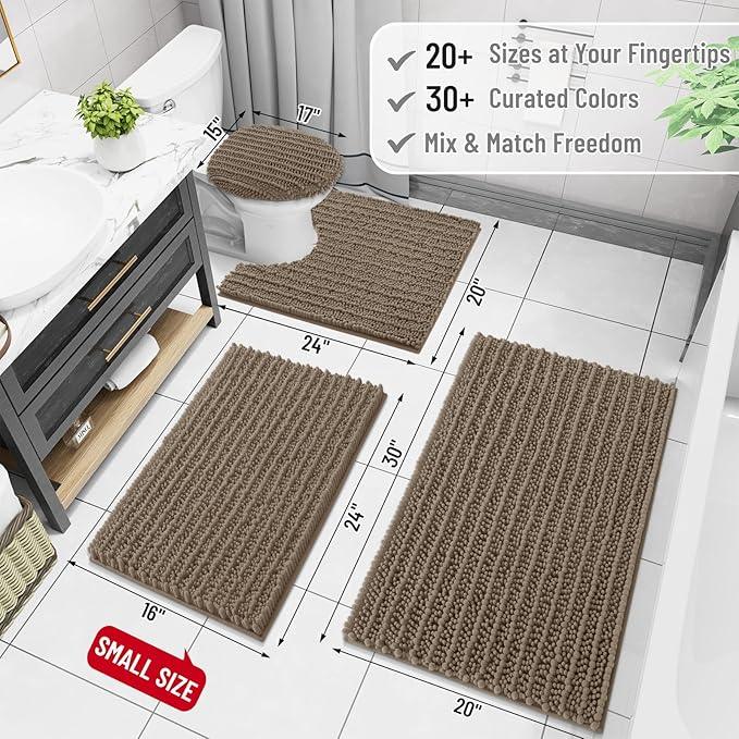 Arotive Luxury Chenille Bathroom Rug Mat, Extra Soft Thick Absorbent Shaggy Bath Rugs, Non-Slip Machine Wash Dry, Plush Bath Mats for Bathroom, Shower and Tub, 50x30, Camel - ModernBath