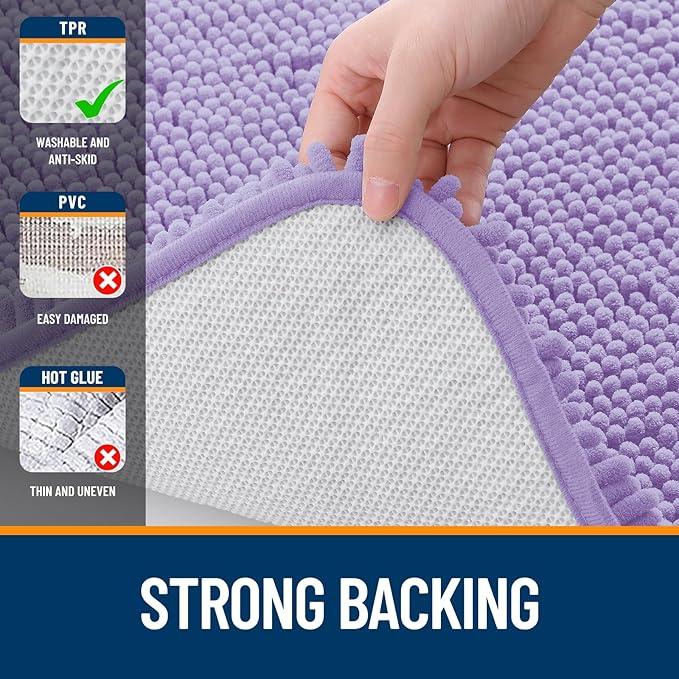 OLANLY Bathroom Rugs 70x24, Extra Soft Absorbent Chenille Bath Rugs, Rubber Backing Quick Dry, Machine Washable Bath Mats for Bathroom Floor, Tub and Shower, Home Decor Accessories, Lavender - ModernBath
