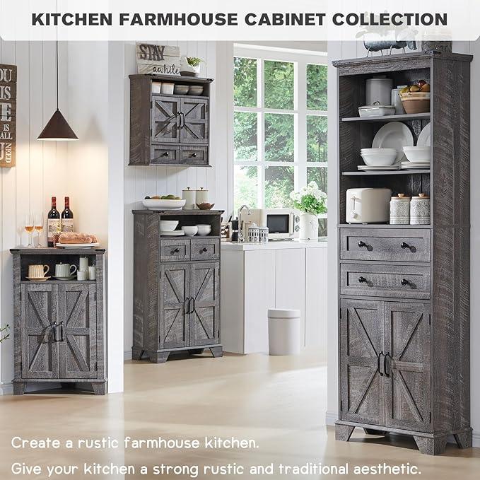 ACCOHOHO Bathroom Wall Cabinet, Farmhouse Medicine Cabinet, 24" Wide Cabinet with Drawer, Adjustable Shelf, Double Barn Doors, Storage Cabinet for Bathroom, Kitchen, Living Room, Grey Wash - ModernBath