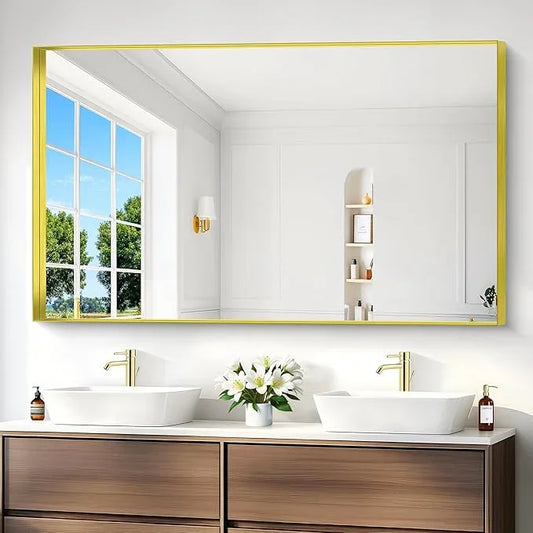 NIMURY Gold Bathroom Mirror, 36x60 Inch Rectangular Deep Frame Mirror, Large Wall Mounted Bathroom Vanity Mirror Over Sink for Bedroom,Restroom, Living Room, Hangs Vertically or Horizontally - ModernBath