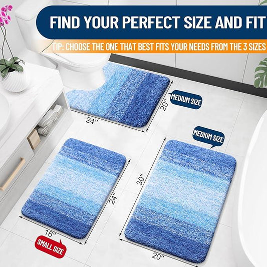 OLANLY Luxury Toilet Rugs U-Shaped 24x20, Extra Soft and Absorbent Microfiber Bathroom Rugs, Non-Slip Plush Shaggy Bath Mat, Machine Wash Dry, Contour Bathroom Mats for Toilet Base, Light Royal Blue - ModernBath