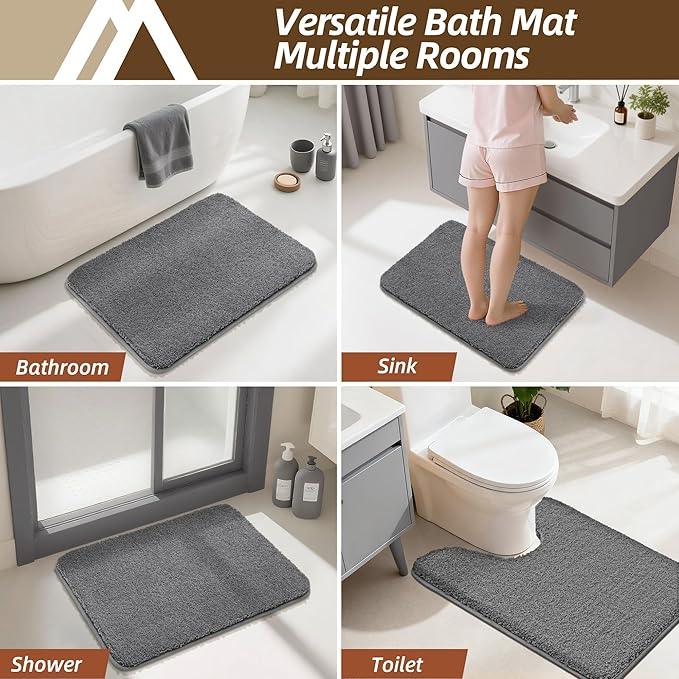 COSY HOMEER Toilet Rugs U-Shaped 24"x20",Soft Absorbent Bath Mat with Non-Slip TPR Backing, Machine Washable Shaggy Bath Rug for Toilet,Dark Grey - ModernBath