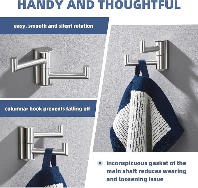 Angle Simple Swivel Towel Hook, SUS 304 Stainless Steel Hand Towel Hook for Bathroom, Foldable Robe Coat Hanger, Brushed Nickel - ModernBath