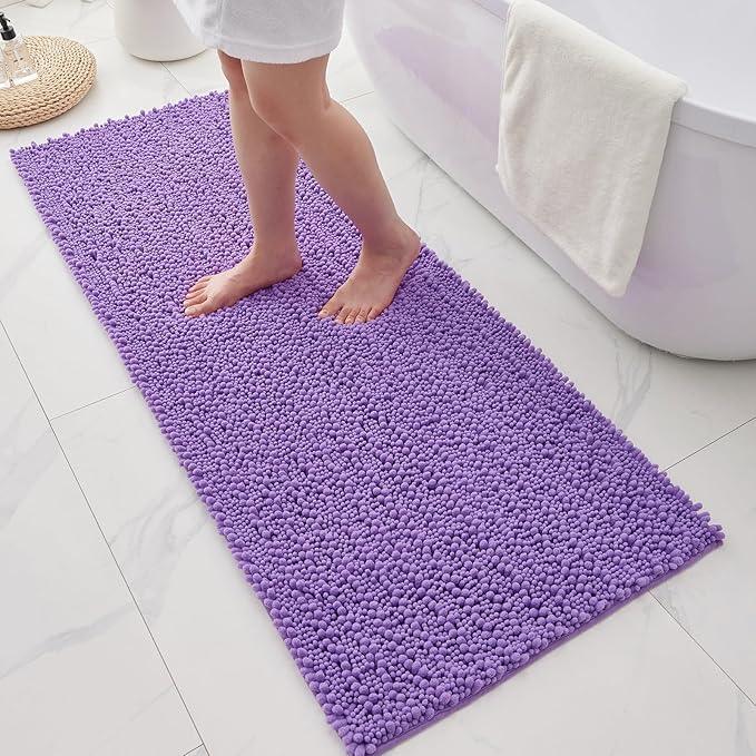 Ruggnovea Chenille Bathroom Rugs Non Slip Washable 60x24, Extra Thick Soft Absorbent Chenille Bath Mat, Non-Slip Barrier Backing, Quick Dry Machine Washable Bath Mats Tub, Shower,Floor/Sink,Purple - ModernBath