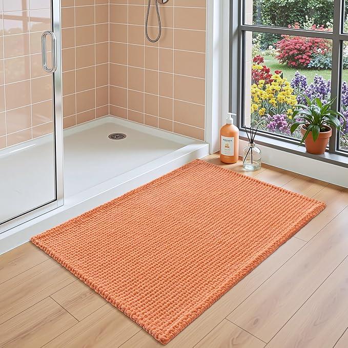 DEXI Bathroom Rugs 24x36, Non Slip Washable Bath Mat, Absorbent Chenille Bathmat, Ultra Soft Thick Carpet for Tub Shower Floor, Orange - ModernBath