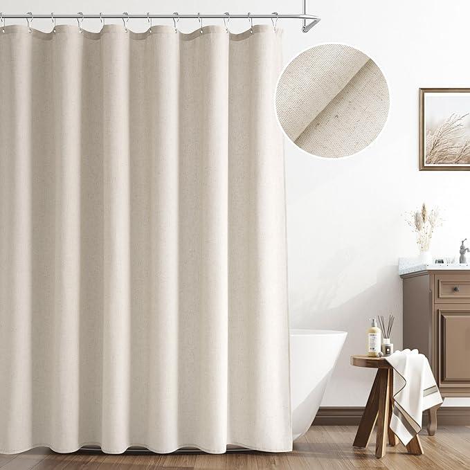 Naturoom Apricot Linen Shower Curtain, Cloth Textured Fabric Shower Curtain Set with Hooks, Simple Elegant Modern Farmhouse Country Ultra Thick Bath Curtains for Bathroom,Water Repellent,72x72 - ModernBath