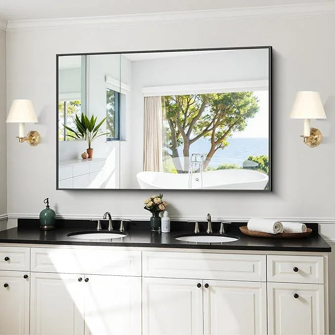 KOCUUY Black Rectangle Mirror, 30"x48" Bathroom Mirrors for Over Sink, Large Black Wall Mounted Mirror, Metal Framed Mirror for Wall, Vanity Mirror for Bathroom Living Room Bedroom Dining Room - ModernBath