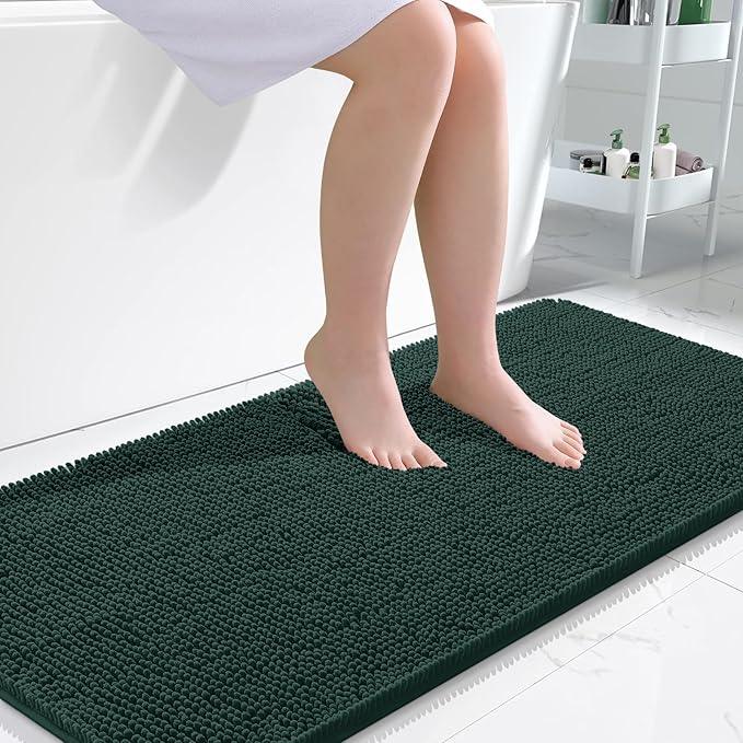 OLANLY Bathroom Rugs 47x24, Extra Soft Absorbent Chenille Bath Rugs, Rubber Backing Quick Dry, Machine Washable Bath Mats for Bathroom Floor, Tub and Shower, Home Decor Accessories, Blackish Green - ModernBath