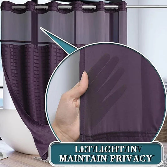 Conbo Mio Extra Wide No Hook Shower Curtain with Snap in Liner Set, 108" x 74" Hotel Luxury Purple Shower Curtains for Bathroom with See Through Top Window, Waterproof, Washable 108W x 74H - ModernBath