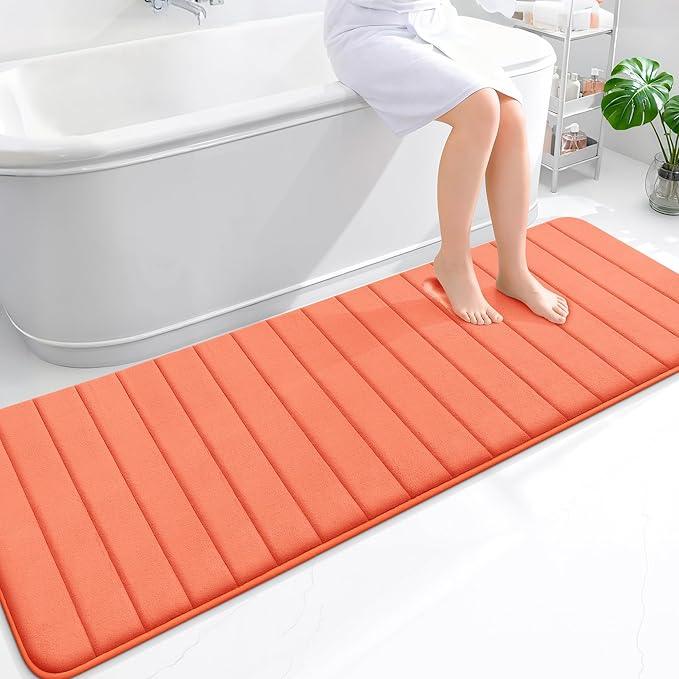 OLANLY Memory Foam Long Bathroom Rugs Runner 70x24, Super Soft Absorbent Bath Mat, Quick Dry, Machine Washable Shower Floor Rugs, Bathmat Carpet, Bathroom Home Decor Accessories, Coral - ModernBath
