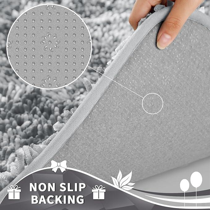 Yimobra Toilet Rugs U Shaped Washable, Extra Thick Soft Absorbent Chenille Contour Bathroom Rugs for Toilet 24x24 Inch, Quick Dry Non Slip Toilet Mat for Bath Floor, Light Grey - ModernBath