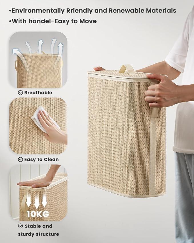 Bamboo Toilet Paper Storage Basket with Lid & Handle - 32L Large Capacity Handwoven Bathroom Organizer for 16 Rolls - Sturdy Stand Holder for Toilet Paper Organization, Light Natural - ModernBath
