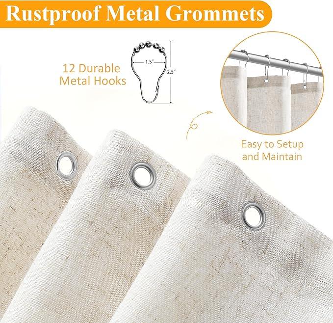 Naturoom 80 Inch Shower Curtain, Linen Neutral Tone Burlap Woven Look Vintage Country Style Rustic Cloth Shower Curtains for Bathroom, 72x80, Cream Beige - ModernBath