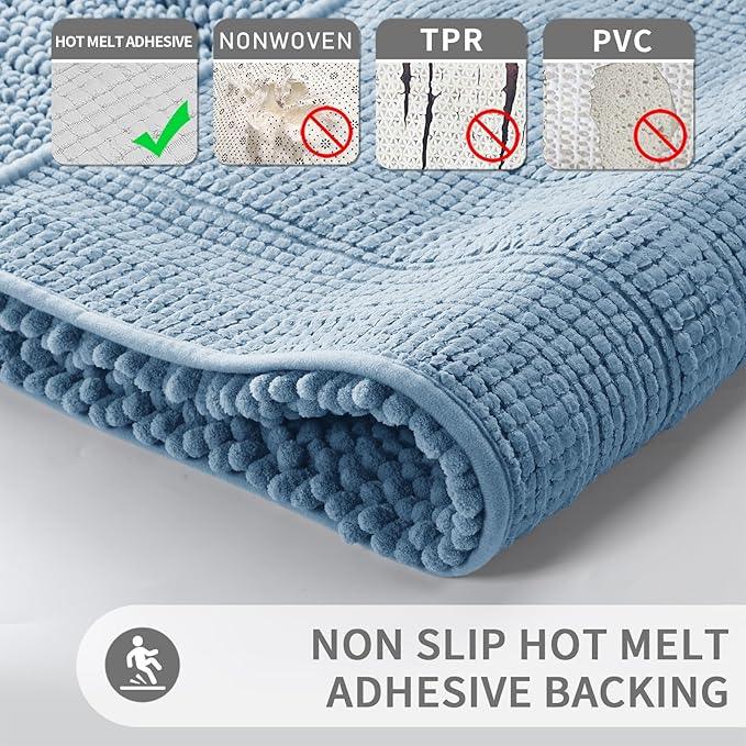 Yimobra Toilet Rugs U Shaped Washable 24 x 20, Non Slip and Super Absorbent Toilet Mat, Quick Dry, Ultra Luxury Microfiber Chenille Plush Fluffy Contour Bath Rugs for Toilet Base, Denim Blue - ModernBath