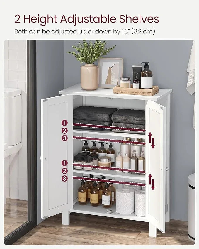 VASAGLE Floor Storage Cabinet, Freestanding Storage Unit with 2 Adjustable Shelves, for Bathroom Living Room Dining Kitchen, 11.8 x 23.6 x 31.5 Inches, White UBCB60W - ModernBath