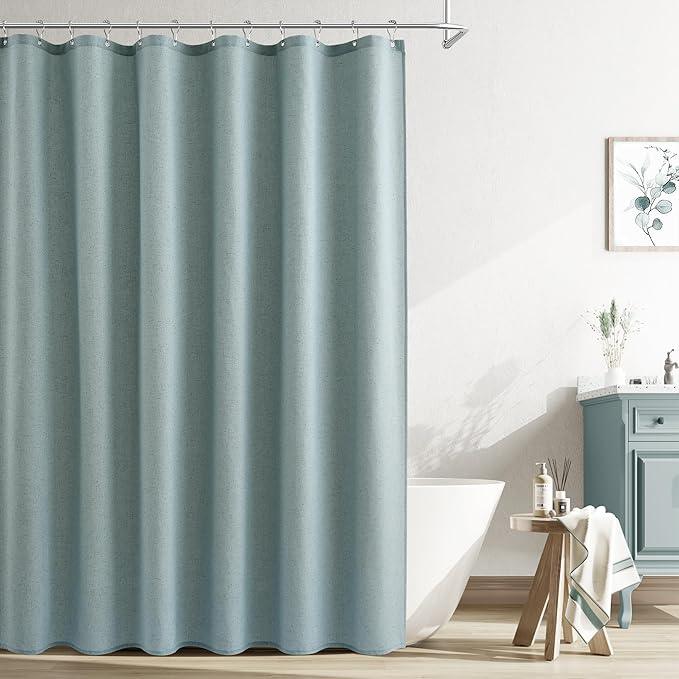 Naturoom Desert Sage Linen Shower Curtain, Country Boho Farmhouse Bath Decor Shower Curtains Neutral Cloth Weighted Textured Fabric Bath Curtain Liner with Hooks, 72x78 - ModernBath