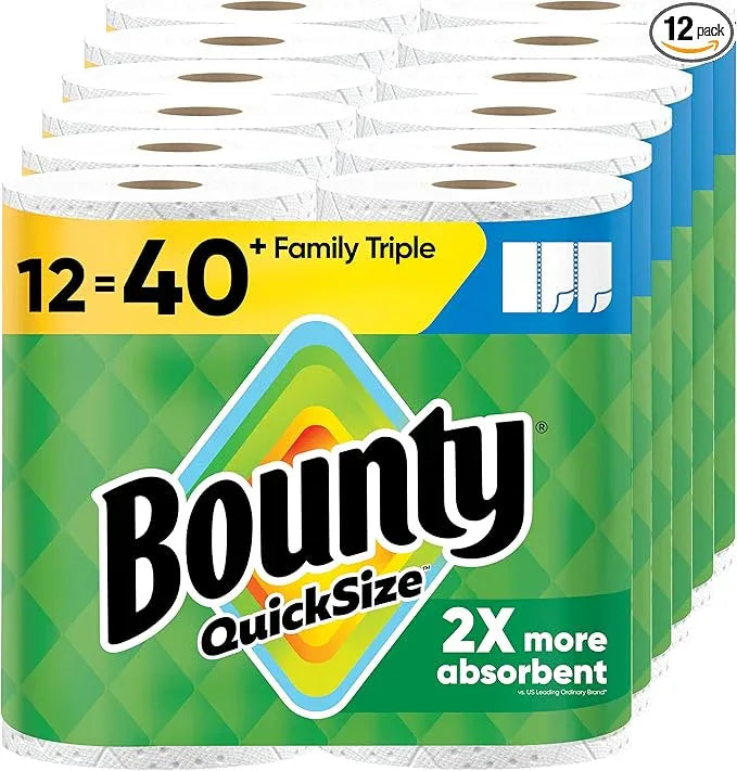 Bounty Quick-Size Paper Towels, White, 12 Family Triple Rolls = 40 Regular Rolls - ModernBath