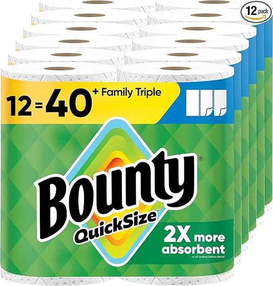 Bounty Quick-Size Paper Towels, White, 12 Family Triple Rolls = 40 Regular Rolls - ModernBath
