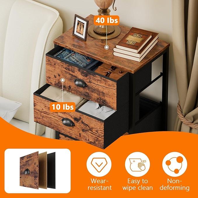 Furnulem Tall Dresser with 6 Drawers,Vertical End Table and Nightstand for Bedroom,Industrial Dorm Bedside Furniture with Fabric Storage Drawer Organizer in Living Room,Closet,Entryway(Rustic Brown) - ModernBath
