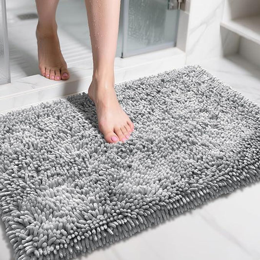 Yimobra Large Bathroom Rug Non Slip 36x24 Inch, Extra Thick Soft Absorbent Chenille Bath Mat, Machine Washable Bath Rugs for Bathroom Floor, Tub and Shower, Home Decor Accessories, Light Grey - ModernBath