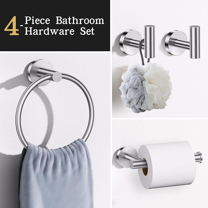 Lairuier Bathroom Hardware Set, 4-pieceTowel Holder Set Include Toilet Paper Holder,Towel Ring and 2 Towel Hooks Stainless Steel Wall Mounted Bathroom Hardware Accessories Set (Brushed Finish) - ModernBath