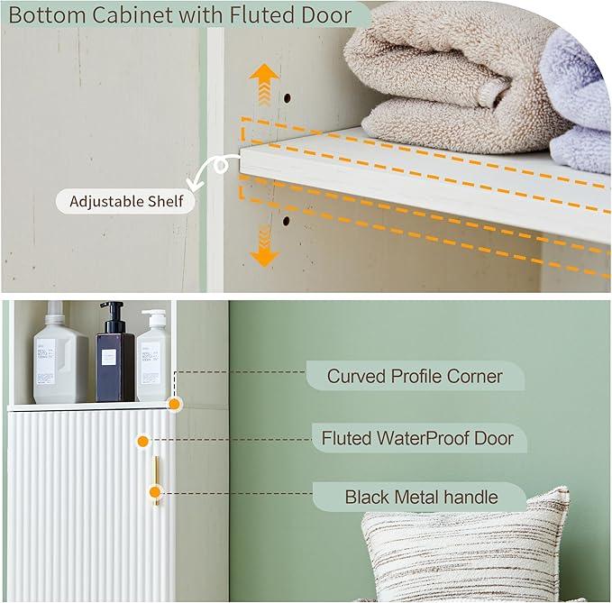 68" Tall Bathroom Storage Cabinet,Narrow Fluted Tower Cabinet with Door and Shelves,Slim Space Saving Storage Unit for Bathroom Kitchen Living Room (White, 11.8" D x 15.75" W x 68" H) - ModernBath