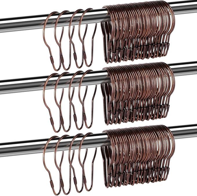 Geetery 150 Pcs Metal Shower Curtain Hooks Rust Proof Reusable Shower Curtain Hangers Multi Functional Stainless Steel Shower Curtain Rings for Bathroom Bedroom Kitchen (Bronze) - ModernBath