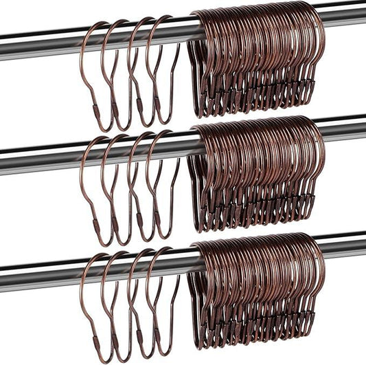 Geetery 150 Pcs Metal Shower Curtain Hooks Rust Proof Reusable Shower Curtain Hangers Multi Functional Stainless Steel Shower Curtain Rings for Bathroom Bedroom Kitchen (Bronze) - ModernBath