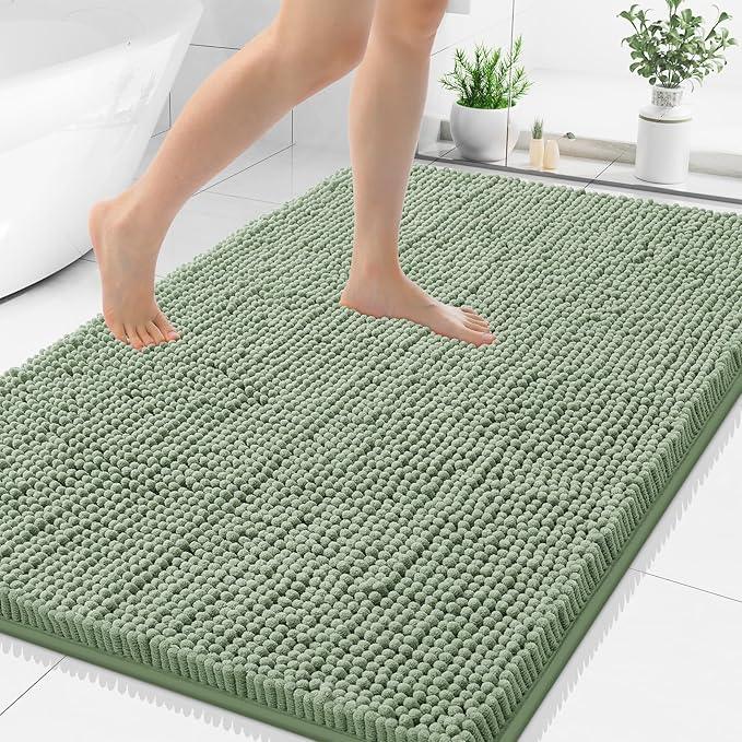 Smiry Luxury Chenille Bathroom Rugs 44x32, Extra Soft and Absorbent Shaggy Bath Mat, Machine Washable, Non-Slip Plush Carpet Runner for Tub, Shower, and Floor, Home Decor Accessories, Sage Green - ModernBath