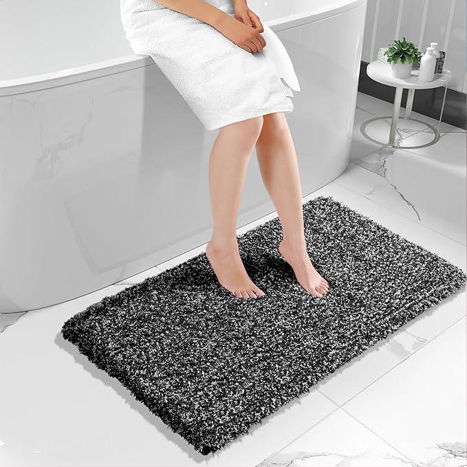 Yimobra Luxury Bathroom Rugs, Fluffy Bath Mats, Non Slip, Water Absorbent Microfiber, Machine Washable, Plush Runner Shower Rugs, Thick Matts for Bathroom Floor&Tub, 47"x 24", Black and White - ModernBath