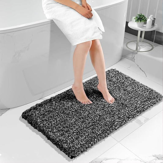 Yimobra Luxury Bathroom Rugs, Fluffy Bath Mats, Non Slip, Water Absorbent Microfiber, Machine Washable, Plush Runner Shower Rugs, Thick Matts for Bathroom Floor&Tub, 47"x 24", Black and White - ModernBath