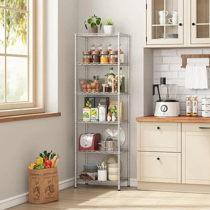 HOMEFORT 6-Shelving Unit, Adjustable Wire Shelving, Metal Wire Shelf Rack Organizer for Kitchen, Pantry, Closet, Bathroom, Laundry, Sliver,21" W x 11" D x 69" H - ModernBath