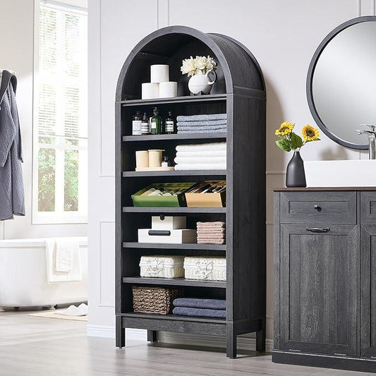 71" Tall Arched Bathroom Storage Cabinet, 7-Tier Modern Farmhouse Storage Cabinet with Adjustable Shelves, Wood Freestanding Cabinet for Bathroom, Living Room, Entryway, Hallway (Dark Grey) - ModernBath