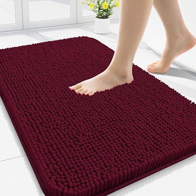 Arotive Bathroom Rugs 34x21, Extra Soft Absorbent Shaggy Chenille Bath Rugs, Machine Washable Rubber Backing Non-Slip Bath Mats for Bathroom Floor Tub and Shower, Home Decor Accessories, Burgundy - ModernBath