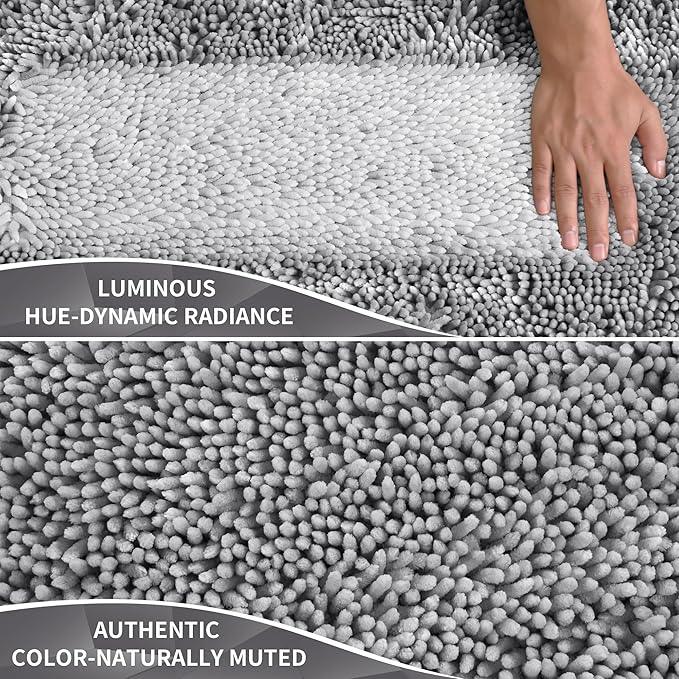 Yimobra Bathroom Rugs Sets 2 Piece, Soft Absorbent Bath Mat and U-Shaped Toilet Rug with Non Slip Backing, Luxury Shaggy Bath Mats for Bathroom, Machine Washable, 31.5"x20"+24"x20", Light Grey - ModernBath