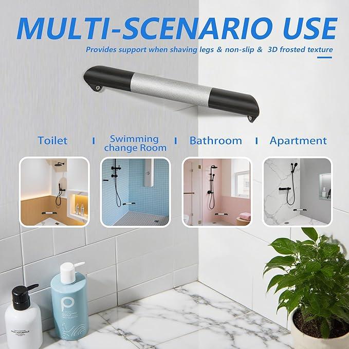 LUOGULIANG Shower Foot Rest Bar, Matte Black Corner Shower Foot Rest for Shaving Legs, Wall Mounted Non-Slip Stainless Steel Bar Shower Step Foot Ledge - ModernBath