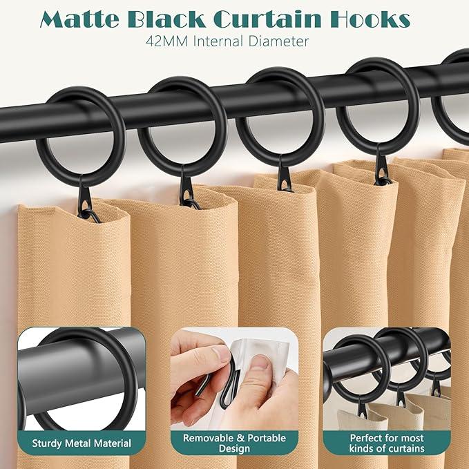 Dpyrrhic 30Pcs Metal Curtain Rings 42mm Interior Diameter and 30 Pcs Curtain Drapery Pin Hooks,Black Curtain Hooks for Drapes,Window,Shower Curtain - ModernBath