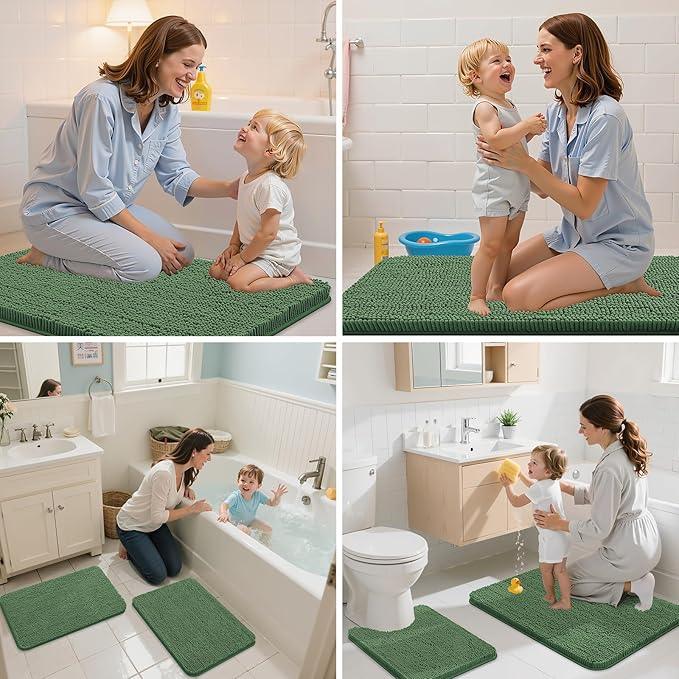 Arotive Bathroom Rugs 24x16, Extra Soft Absorbent Shaggy Chenille Bath Rugs, Machine Washable Rubber Backing Non-Slip Bath Mats for Bathroom Floor Tub and Shower, Home Decor Accessories, Olive Green - ModernBath