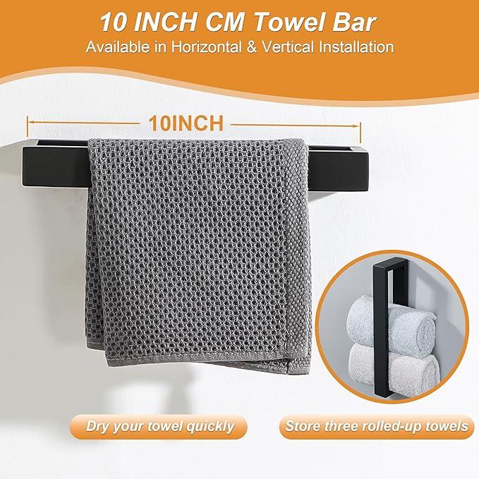 SAYAYO 6-Piece Bathroom Hardware Set Black, Includes 10 Inch Towel Bar, Toilet Paper Holder & 4Pcs Coat Hooks Wall Mount, Towel Racks for Bathroom Accessories Set SUS304 Stainless Steel - ModernBath