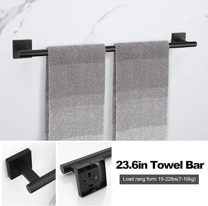 Matte Black Towel Bar Set, 5 Pieces Double Dase Toilet Paper Holder Bathroom Hardware Set, 23.6 Inch Stainless Steel Towel Racks for Bathroom Wall Mounted - ModernBath