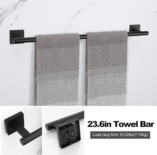 Matte Black Towel Bar Set, 5 Pieces Double Dase Toilet Paper Holder Bathroom Hardware Set, 23.6 Inch Stainless Steel Towel Racks for Bathroom Wall Mounted - ModernBath