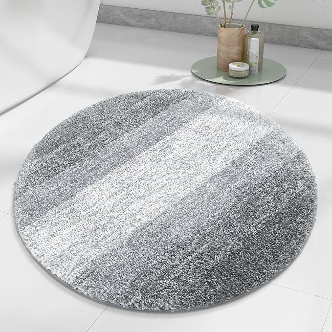 Arotive Microfiber Bathroom Rugs, Shaggy Soft and Absorbent Bath Rug, Non-Slip, Thick Plush Machine Washable Dry Bath Mats for Bathroom, Tub and Shower, 24x24, Grey, Round - ModernBath