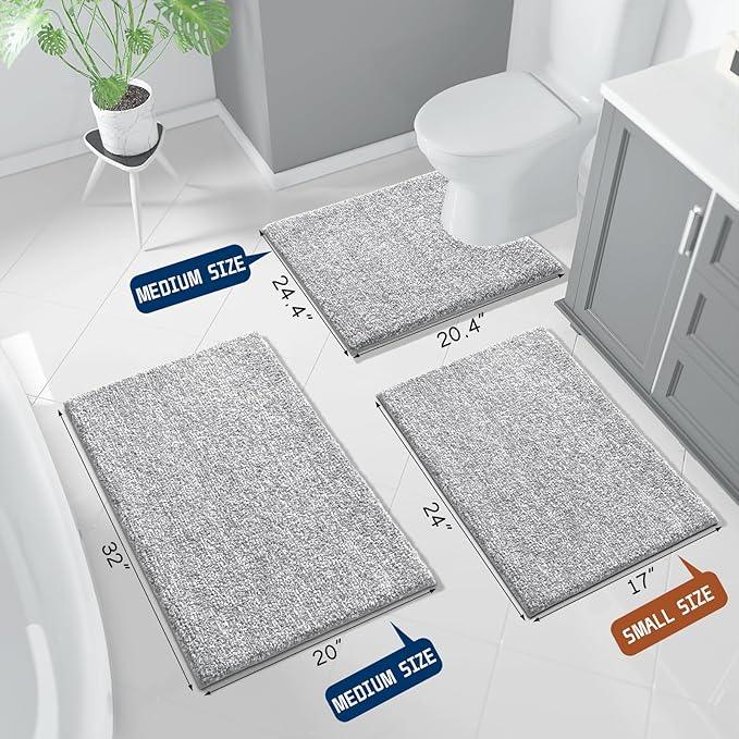 Yimobra Toilet Rugs U Shaped Washable, Soft Absorbent Microfiber Bathroom Rugs, Non Slip Quick Drying Shaggy Bath Mat,Contour Bathroom Mats for Toilet Base, Home Essentials,24x20,Grey and White - ModernBath