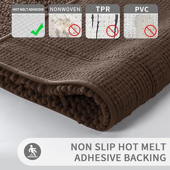 Yimobra Bathroom Rug Mat 47 x 24, Non Slip and Super Absorbent Bath Mat,Machine Washable Quick Dry,Ultra Plush Chenille Shower Rugs for Bathroom Floor Sink Tub and Shower Outside,Brown - ModernBath