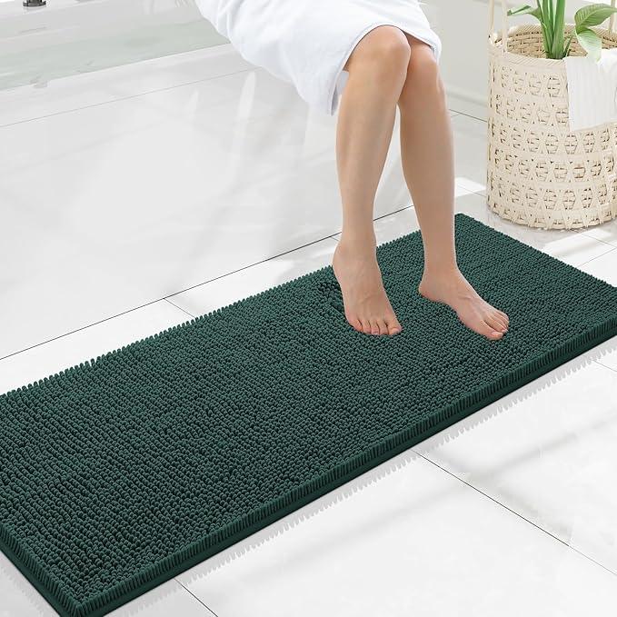 Smiry Luxury Chenille Bathroom Rugs 47x17, Extra Soft and Absorbent Shaggy Bath Mat, Machine Washable, Non-Slip Plush Carpet Runner for Tub, Shower, and Floor, Home Decor Accessories, Green - ModernBath
