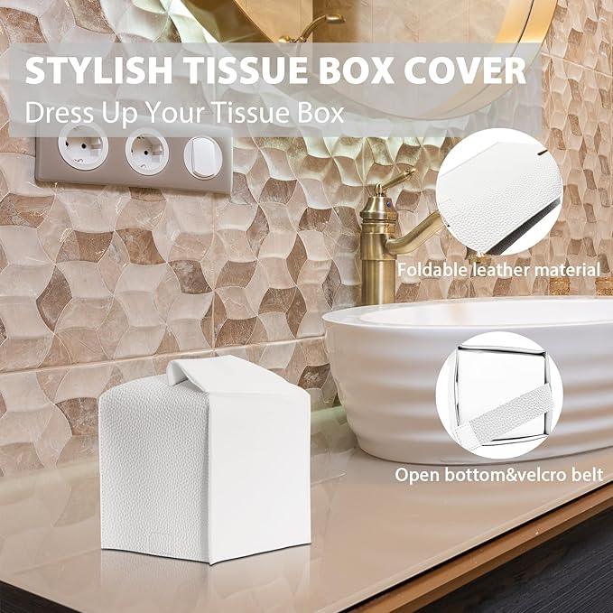 Bathroom Accessory Set - 10 Piece White Bathroom Sets Complete with Trash Can, Toothbrush Holder & Cup, Soap Dispenser, Soap Dish, Toilet Brush & Holder, Vanity Tray, Qtip Holder, Tissue Box Cover - ModernBath